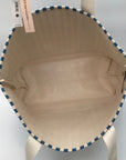 Aqua Blue & White Striped Cotton Canvas Tote Bag