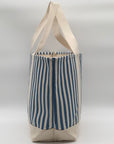 Aqua Blue & White Striped Cotton Canvas Tote Bag