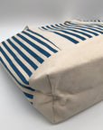 Aqua Blue & White Striped Cotton Canvas Tote Bag