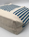 Aqua Blue & White Striped Cotton Canvas Tote Bag