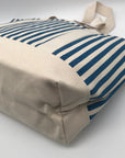 Aqua Blue & White Striped Cotton Canvas Tote Bag