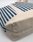 Aqua Blue & White Striped Cotton Canvas Tote Bag