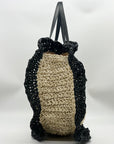 Urban Expressions Natural and Black Indy Tote Bag with Ruffle Edges