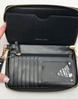 Michael Kors Black Leather Jet Set Large Flat Multifunction Smartphone Wristlet