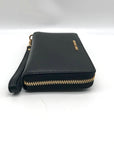 Michael Kors Black Leather Jet Set Large Flat Multifunction Smartphone Wristlet