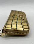 V Italia Gold Croc-Embossed Leather Zip-Around Wallet