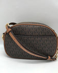 Michael Kors Brown Monogram Coated Canvas Jet Set Oval Crossbody