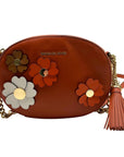 Michael Kors Burnt Orange Leather Floral Applique Crossbody Bag