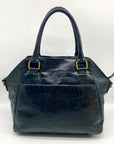 Elliott Lucca Black Leather Gold Accents Satchel Bag