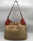 Adrienne Vittadini Beige & Coral Raffia Drawstring Shoulder Bag