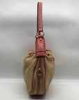 Adrienne Vittadini Beige & Coral Raffia Drawstring Shoulder Bag