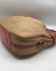 Adrienne Vittadini Beige & Coral Raffia Drawstring Shoulder Bag