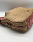 Adrienne Vittadini Beige & Coral Raffia Drawstring Shoulder Bag