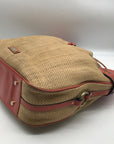 Adrienne Vittadini Beige & Coral Raffia Drawstring Shoulder Bag