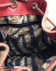 Adrienne Vittadini Beige & Coral Raffia Drawstring Shoulder Bag