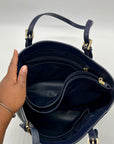 Tory Burch Blue Saffiano Leather Tote Bag