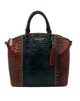 Brahmin Green & Brown Croc-Embossed Leather Large Duxbury Satchel