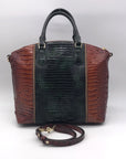 Brahmin Green & Brown Croc-Embossed Leather Large Duxbury Satchel