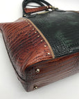 Brahmin Green & Brown Croc-Embossed Leather Large Duxbury Satchel