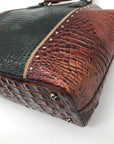 Brahmin Green & Brown Croc-Embossed Leather Large Duxbury Satchel