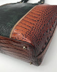 Brahmin Green & Brown Croc-Embossed Leather Large Duxbury Satchel