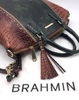 Brahmin Green & Brown Croc-Embossed Leather Large Duxbury Satchel