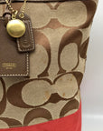 Coach Khaki & Red Signature Stripe Canvas Tote Bag 10125