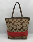 Coach Khaki & Red Signature Stripe Canvas Tote Bag 10125