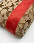 Coach Khaki & Red Signature Stripe Canvas Tote Bag 10125