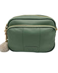 Pom Pom Green Leather Crossbody Bag