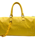 Privata Yellow Croc-Embossed Faux Leather Large Duffel Bag