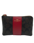 Coach Bold Red & Walnut Corner Signature Canvas Zip Wristlet