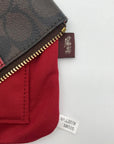 Coach Bold Red & Walnut Corner Signature Canvas Zip Wristlet