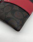 Coach Bold Red & Walnut Corner Signature Canvas Zip Wristlet