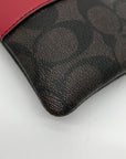 Coach Bold Red & Walnut Corner Signature Canvas Zip Wristlet