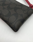 Coach Bold Red & Walnut Corner Signature Canvas Zip Wristlet