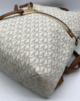 Micahel Kors Vanilla Monogram Canvas Rhea Slim Backpack