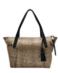 Cole Hann Metallic Bronze Lizard Embossed Leather Tote Bag