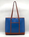 Dooney & Bourke Blue Pebbled Leather and Tan Trim Zipper Tote