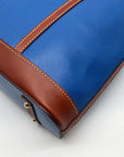 Dooney & Bourke Blue Pebbled Leather and Tan Trim Zipper Tote