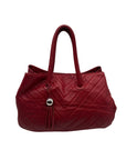 Red Furla Quilted Pebbled Leather Tote Bag