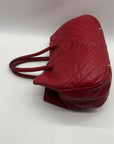 Red Furla Quilted Pebbled Leather Tote Bag