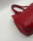 Red Furla Quilted Pebbled Leather Tote Bag