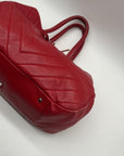 Red Furla Quilted Pebbled Leather Tote Bag