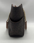 Michael Kors Brown Monogram Jet Set Large Travel Chain Shoulder Bag