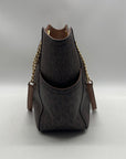 Michael Kors Brown Monogram Jet Set Large Travel Chain Shoulder Bag