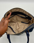Michael Kors Blue Leather Cindy Large Dome Satchel Bag