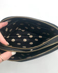 Kate Spade Black Leather Double Zip Glossy Patent Leather Crossbody Bag