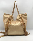 Lilly Pulitzer Metallic Gold Fabric Fringe Tote Bag