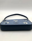 Kate Spade Blue Floral Embroidery Pebbled Leather Mini Shoulder Bag